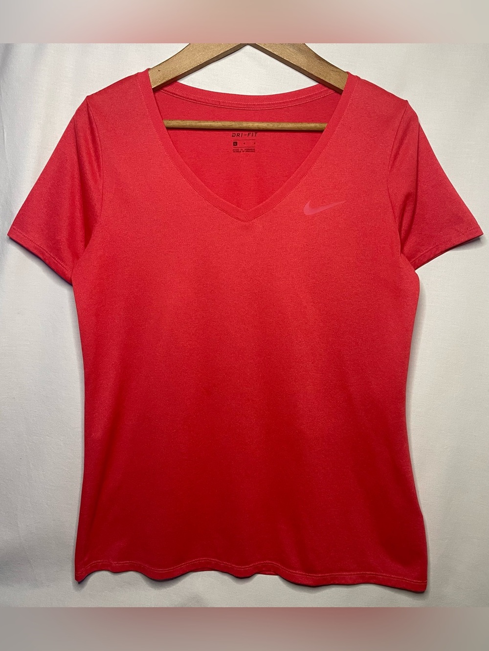 Nike Women's Short Sleeve V-Neck Performance Dri-Fit Tee - Coral Red